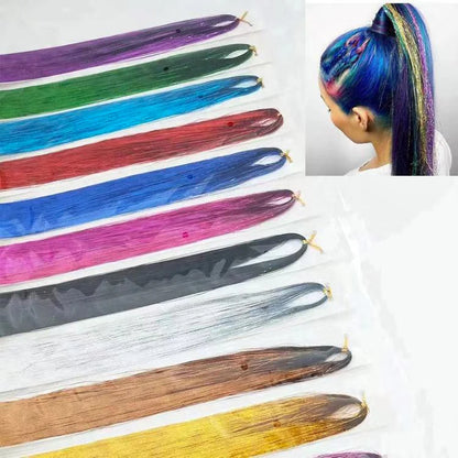 Sparkle Shiny Hair Tinsel Rainbow Strands Dazzles Women Hippie for Braiding Headdress False Hair Extensions Decor Glitter Strips