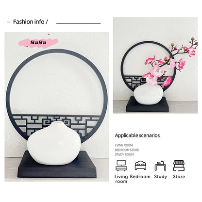 1Pc 15cm Elegant Artificial Plum Blossom Bonsai Set with Screen Base Chinese-Inspired Home & Office Decor Includes Pot