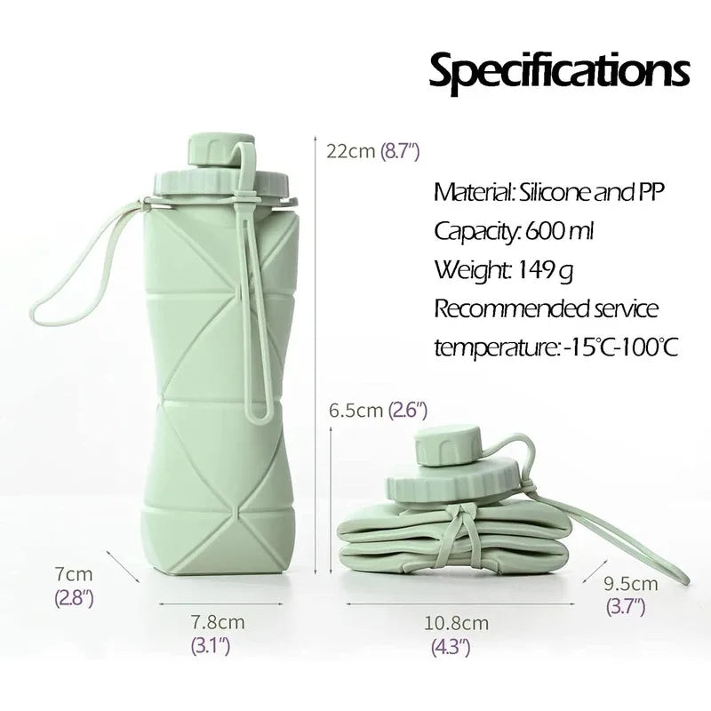 800ml Silicone Collapsible Sports Water Bottle, Large Capacity Leakproof Foldable Cup for Outdoor Camping Travel