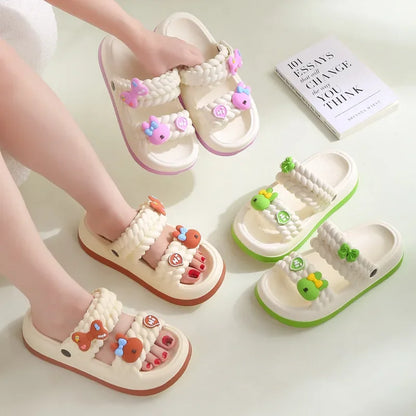Women's Thick Bottom Sandals Summer Outdoor Anti-Slip Beach Casual Flip Flops Comfortable Sensation PVC Material Cartoon Pattern