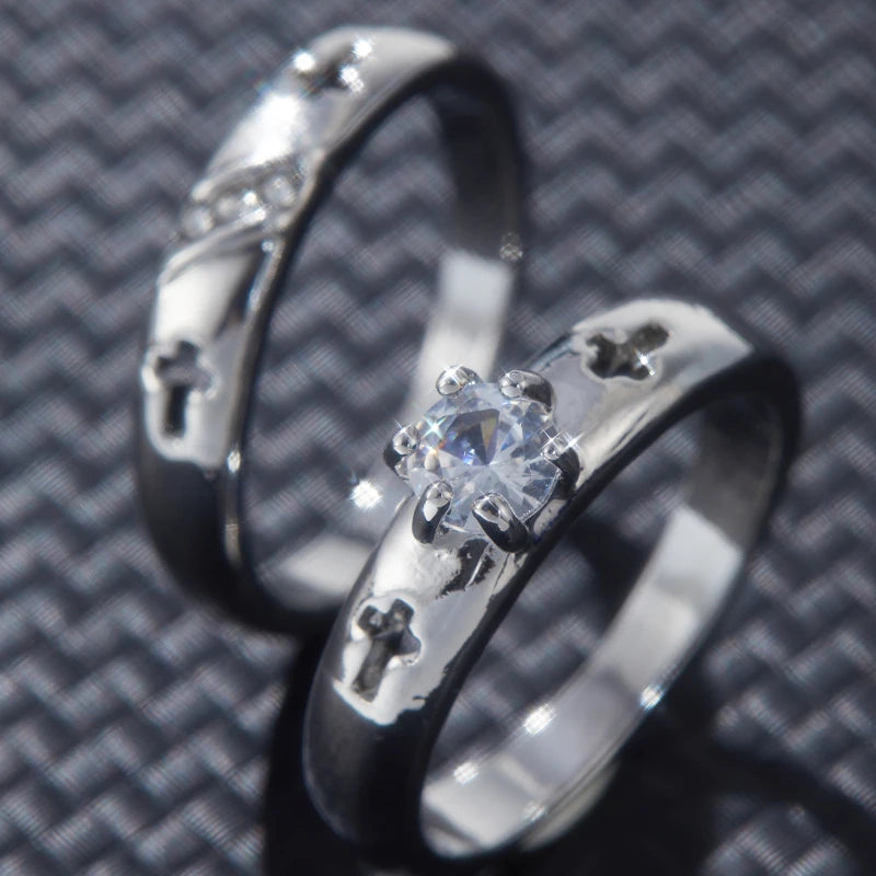 2pcs Luxury Geometric Elegant Cross Couples Ring for Women Wedding Men Engagement Party Jewelry Accessories