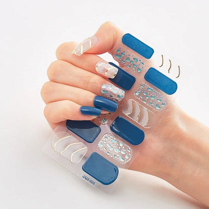 16Tips Nude Semi-Cured Gel Nail Wraps Sticker Long-Lasting UV LED Lamp French Nail Decal Full Cover Waterproof Semi-Cured Sticke