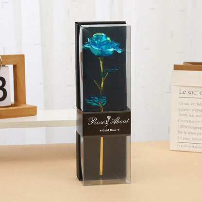 Golden Rose Flower with Gift Box Valentine Day Gift Artificial Roses Foil Rose Flowers Party Wedding Decor Present For Lover