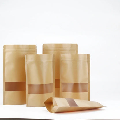 20/50pcs Kraft Paper Zip Lock Bags with Clear Window Reusable Packing Stand Up Gift Dried Food Fruit Tea Self Sealing Pouches