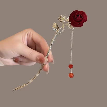 Delicate Tassels Rose Flower Alloy Hairpins for Women Girls Charm Retro Hair Clip New Hair Women's Accessories Gifts