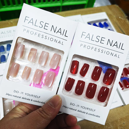 96/48/24PCS Sexy Red Cateye Press On Nails Medium Square Glossy Full Cover Detachable False Nails For Girl Valentine Girls' Gift