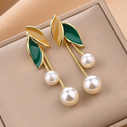 1Pair Korean Style Long Imitation Pearl Tassel Dangle Earrings For Women Trendy Full Crystal Fringe Drop Earring Vintage Jewelry