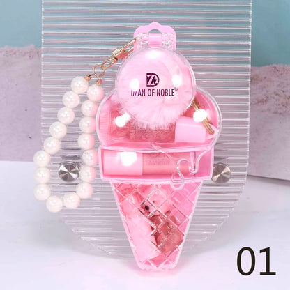 Cute Ice Cream Bear Lip Gloss Set Keychain Lip Gloss Waterproof Longlasting Girls Lips Makeup