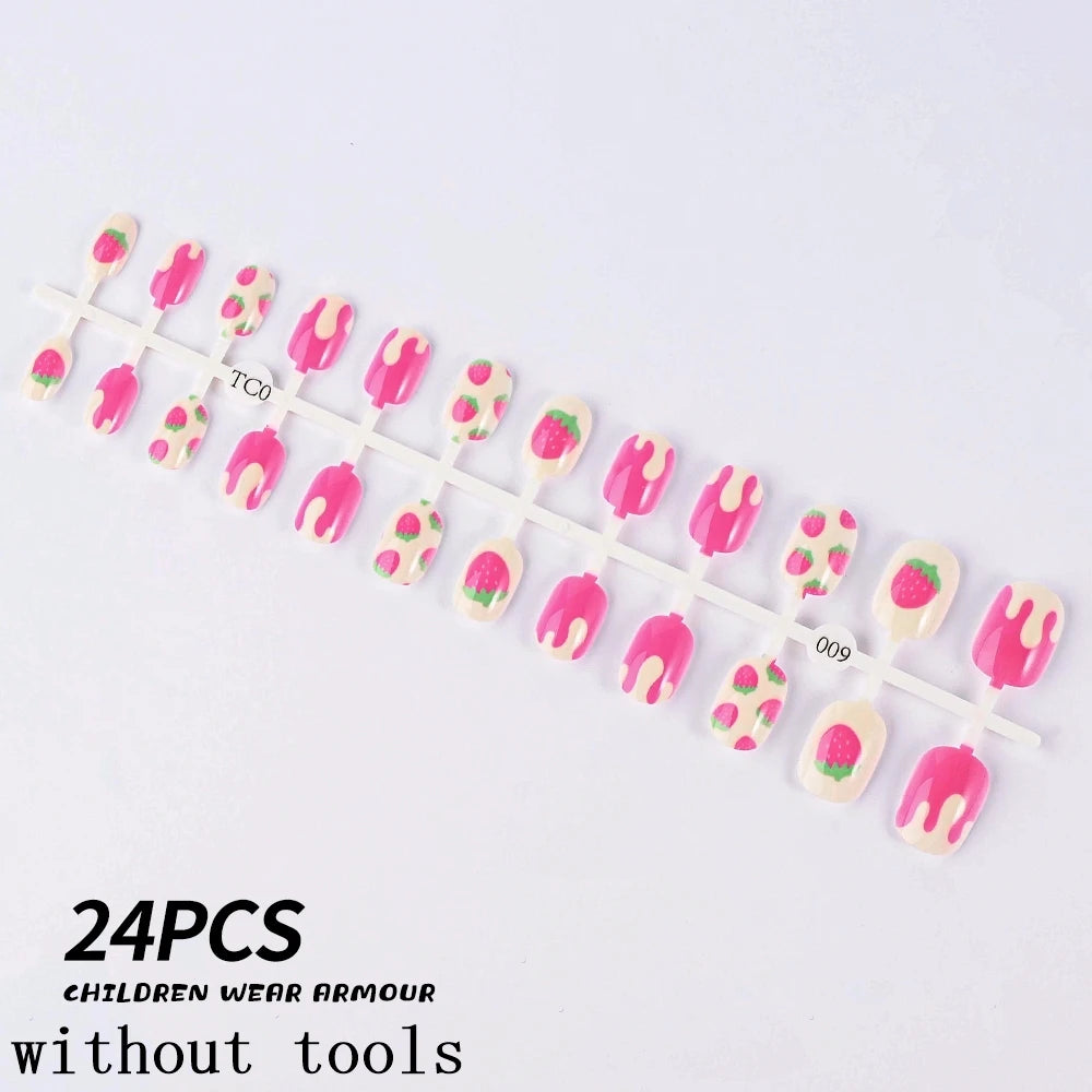 12pcs Cute Kids Dress-Up Fake Nail Girls Press on Nails Princess Pretend Play Toy Nail Tips Self-adhesive Children False Nails *