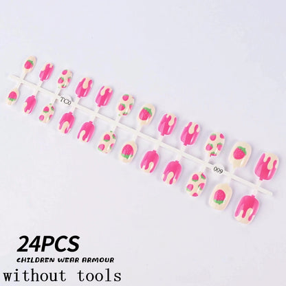 12pcs Cute Kids Dress-Up Fake Nail Girls Press on Nails Princess Pretend Play Toy Nail Tips Self-adhesive Children False Nails *