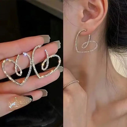 925 Silver Needle Korean Fashion Double V Crystal Earrings For Women Jewelry 2026 Trending Luxury Women's Earrings Behind Ear