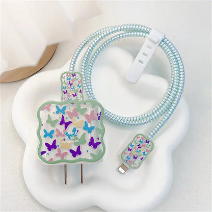 5pcs-set Heart Flower Wave Edge Charger Protective Cover Suitable for iPhone Models 12 13 14 15 Supports 18W 20W Fast Charging