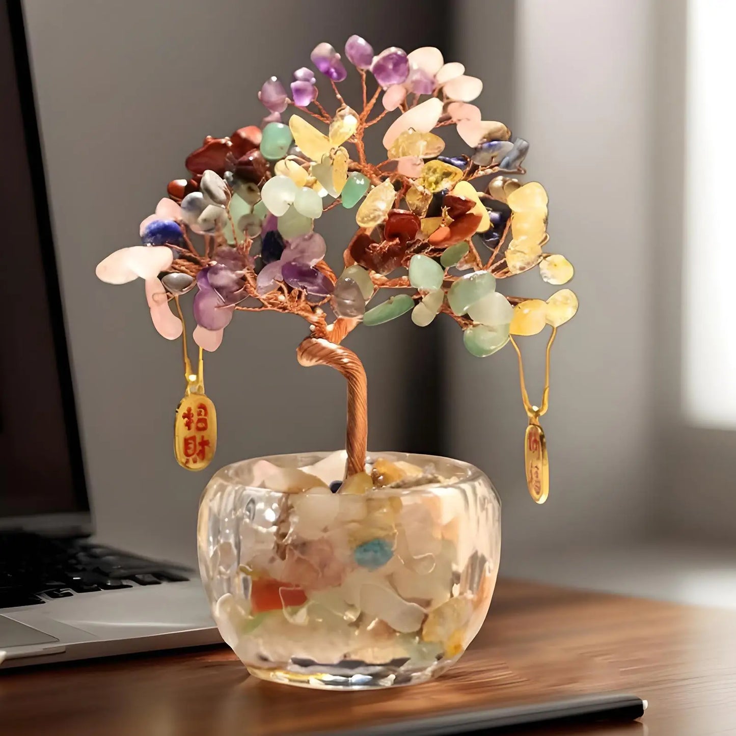 Crystal Tree Ornament Handmade Crystal Bonsai Tree Ornament Wealth & Good Luck Multi-Functional Decor for Men Women Family