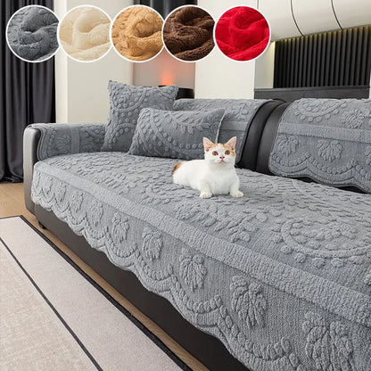 1PC-Modern plush sofa cushion, autumn and winter thick warm sofa cover, simple and high-end cushion, non slip cover cloth