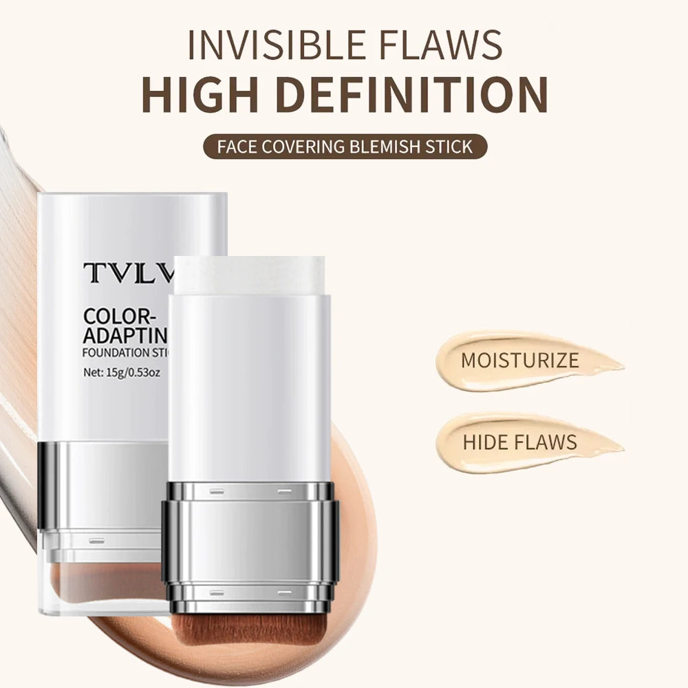 TVLV Color-Adapting 2-in-1 Foundation Stick Moisturizing Brightening Concealing With Brush Makeup Fond de teint adaptable