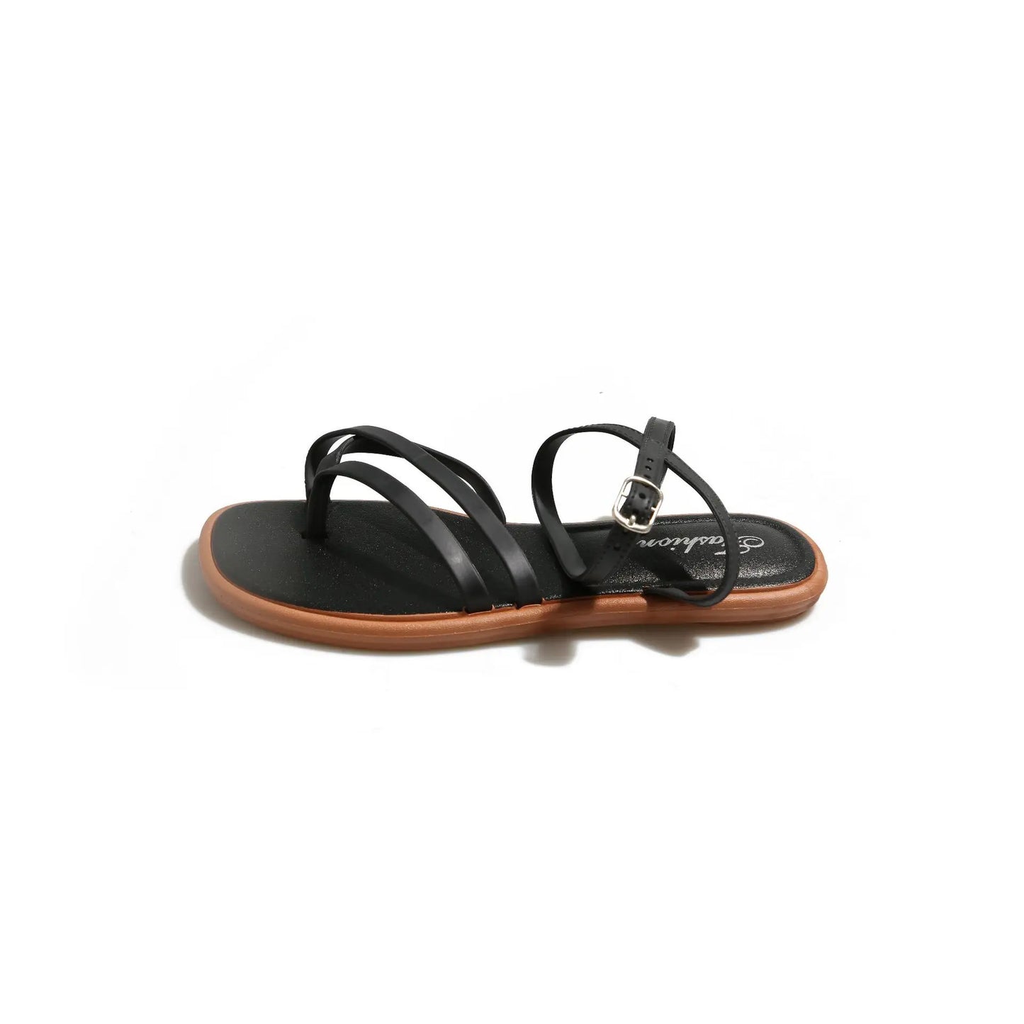 Roman Style Crossbody Slip-On Sandals Women's Summer Outdoor Flat Bottom Toe-Post Sandals Fashionable PVC Material