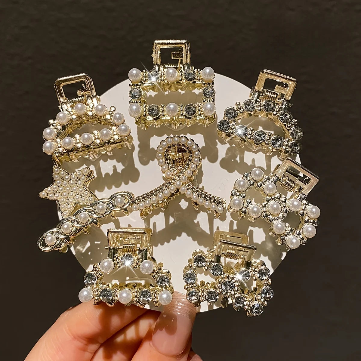 8Pcs Women's Model, Exquisite and Gorgeous, Imitation Pearl and Diamond Inlaid, Multi-Style Small Hair Clip Combination, Suitabl