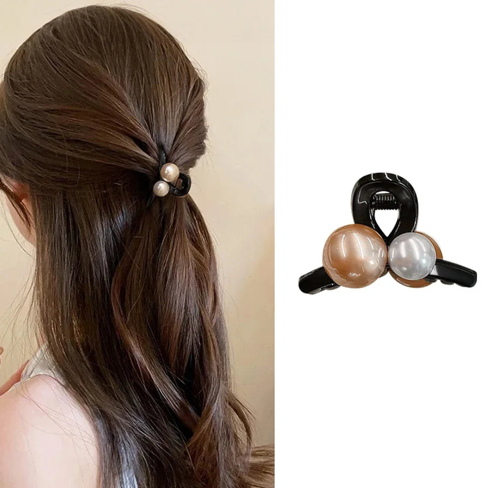 Luxury Rhinestone Pearl Hair Claws Mini Size Cross Shark Clip Women Girl Non Slip Plastic Side Barrettes Sweet Hair Accessories
