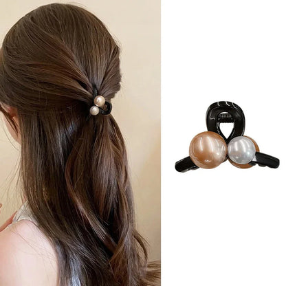Luxury Rhinestone Pearl Hair Claws Mini Size Cross Shark Clip Women Girl Non Slip Plastic Side Barrettes Sweet Hair Accessories