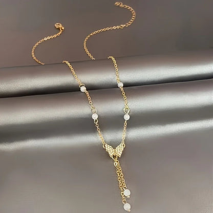 Fashionable Women Gold Plated Butterfly Tassel Pendant Necklace Suitable For Daily Party Wear Birthday Gifts Bridesmaid Jewelry
