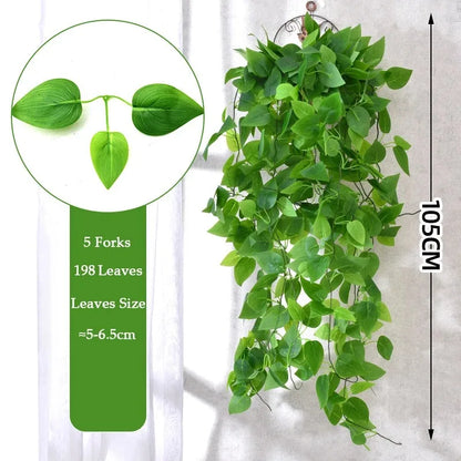 5 Forks Artificial Vines Plants Outdoor Plastic Creeper Green Ivy Wall Hanging Plants Branch For Home Garden Wedding Decor