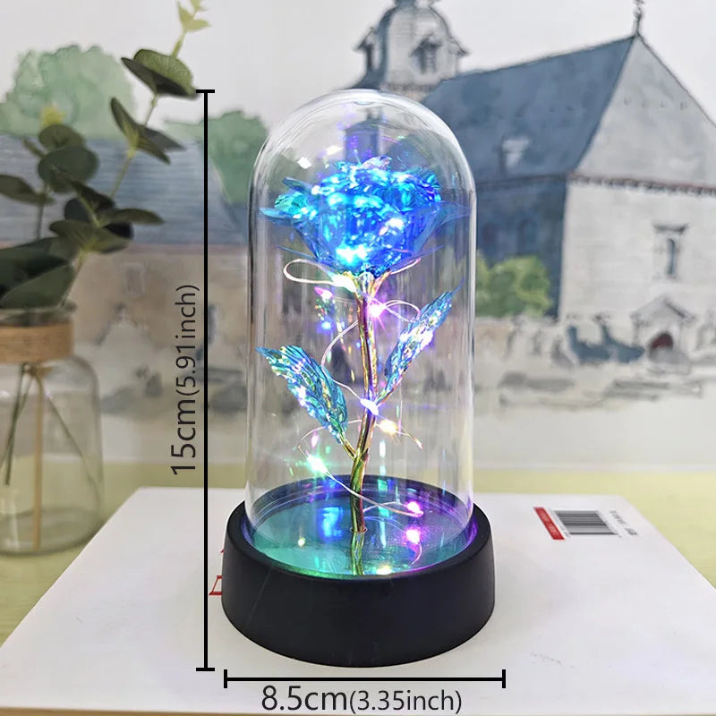 Valentines Day Gift for Girlfriend Eternal Rose LED Light Foil Flower In Glass Cover Mothers Day Wedding Favors Bridesmaid Gift