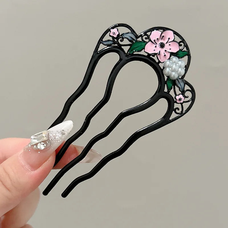 Metal U-Shaped Hair Sticks Combs Pearl Tassel Hair Fork Hair Clip Hairpins Women Girl Hair Accessories Ornament Styling Tool