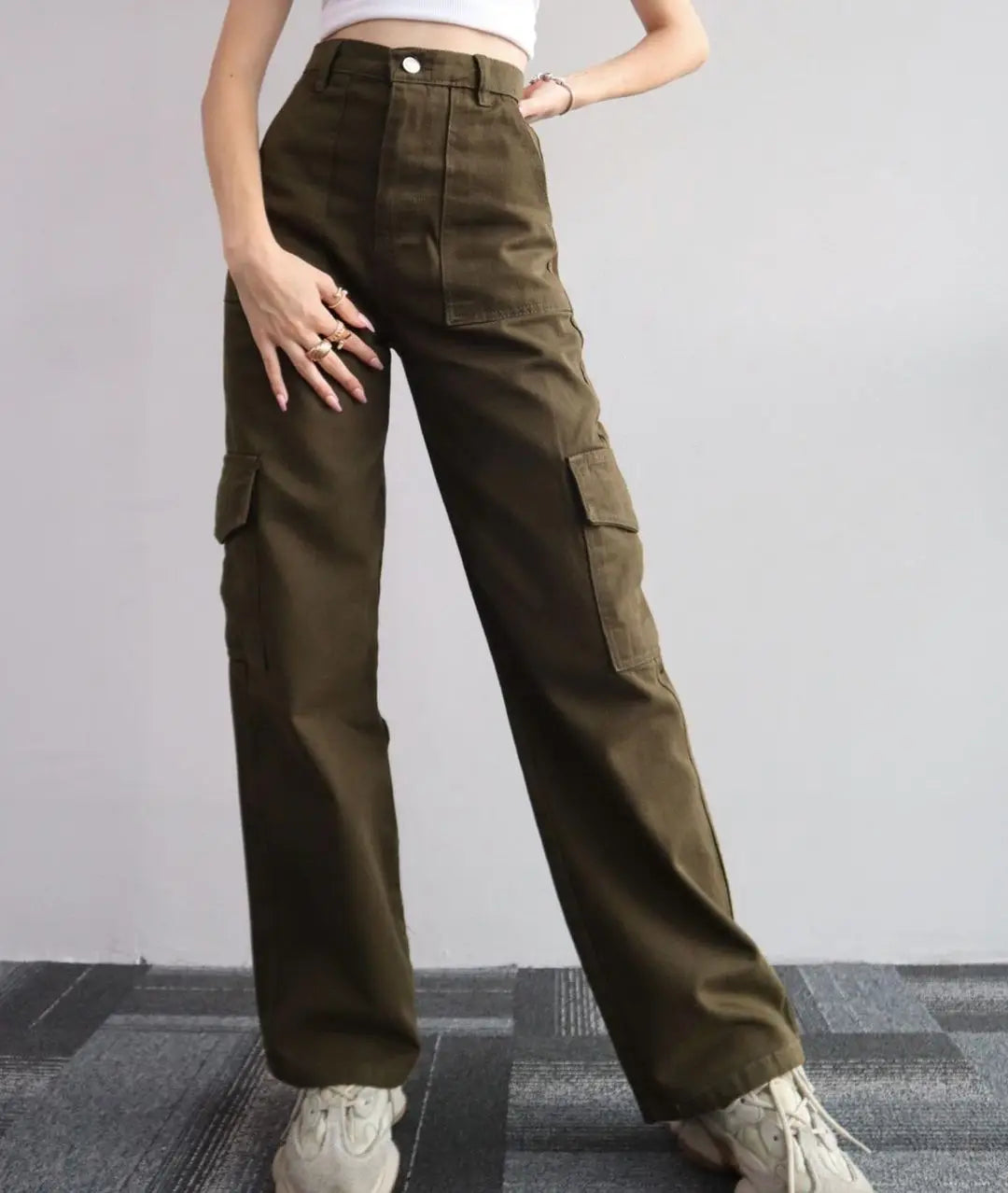 Women Vintage Cargo Pants Streetwear New Y2K Techwear Korean Harajuku Parachute Pants Beige Sweatpants Wide Leg Joggers Trousers