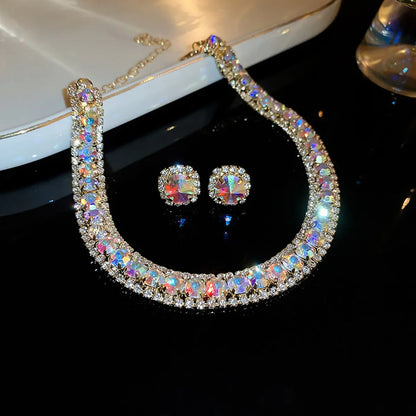 Women's Rhinestone Decorated Necklace & EarringsTrendy Jewelry Set Fashionable Accessories for Party & Daily Clothing Decor