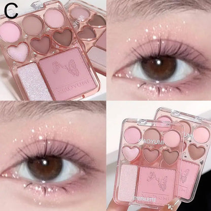 8-color Pearl Glitter Matte Peach Pink Blusher Highlight Eye Shadow Plate Korean Makeup Pink Orange Eyeshadow Cosmetics