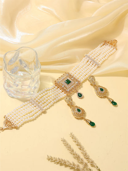 Moroccan Women's Pearl Jewelry Set Luxurious Vintage Style Necklace Earrings, Bridal Wedding Party Accessories