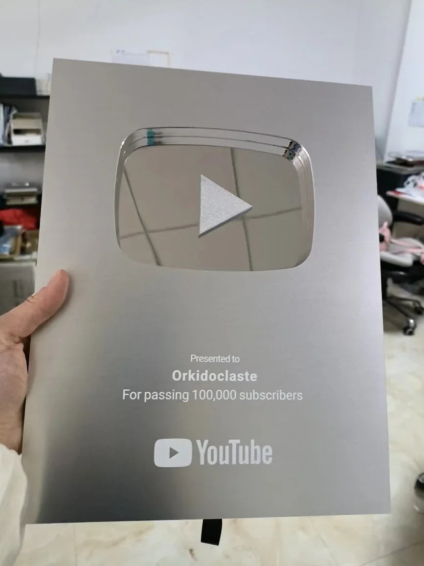Gold Custom Name YouTube Play Button Award Plaque, Custom YouTube Award