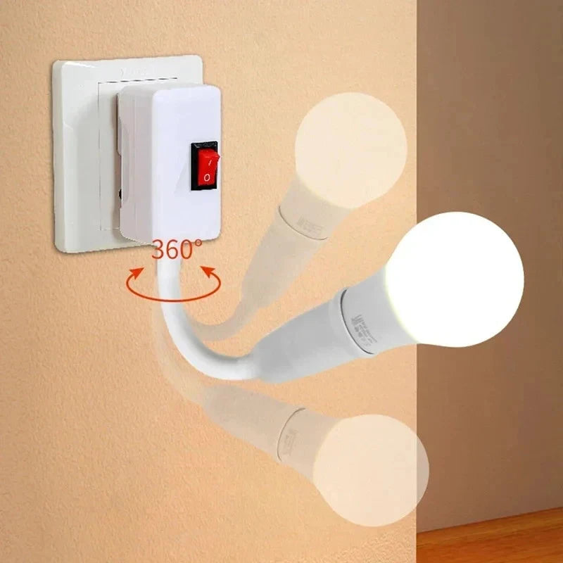 1PC EU Plug E27 Direct Plug In Swivel Head E27 Socket Bulb Holder With Switch LED Table Lamp Stainless Steel Hose Steering Lever