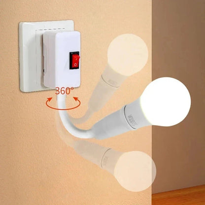 1PC EU Plug E27 Direct Plug In Swivel Head E27 Socket Bulb Holder With Switch LED Table Lamp Stainless Steel Hose Steering Lever