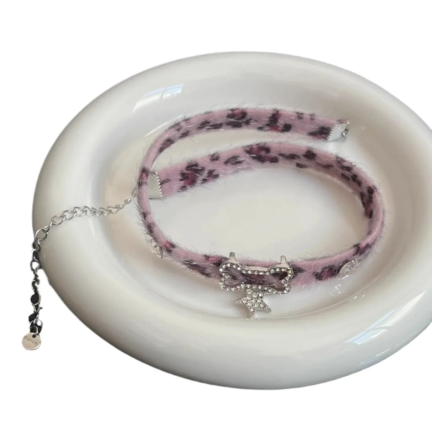 Japanese Y2K Choker Plush Leopard Bone Necklace Fashion Star Pendant Necklace Spicy Girl Sweet Cool Harajuku Party Jewelry Gift