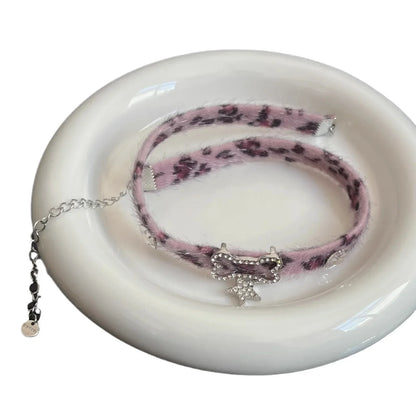 Japanese Y2K Choker Plush Leopard Bone Necklace Fashion Star Pendant Necklace Spicy Girl Sweet Cool Harajuku Party Jewelry Gift