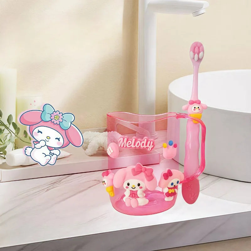 New kawaii Hello kitty children's mouthwash cup kuromi teeth jar brush cup My melody toothbrush holder Children's wash cup set