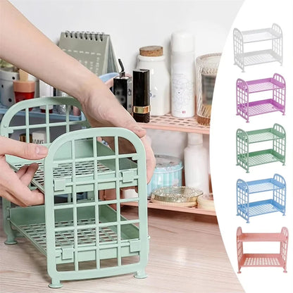 Desktop Storage Rack Organizer Shelf Folding Plastic Storage Rack Sundries Cosmetics Stationery Rack For Home Office Dormitory