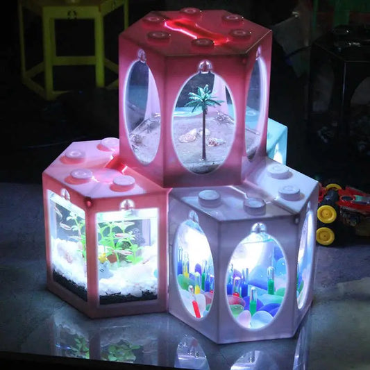 Aquarium Fish Tank Creative Multicolor Stackable Building Blocks Ecological For Small Reptile Pet Box Landscape Sea Decoration
