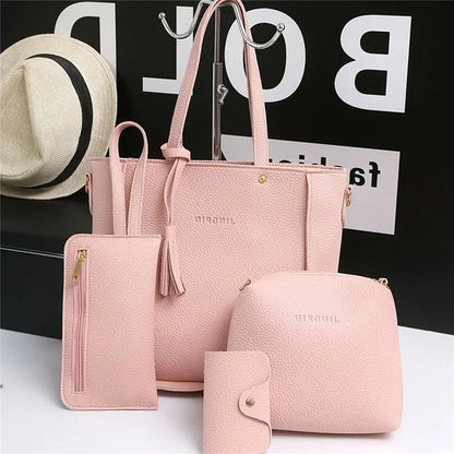 4Pcs/Set New High Capacity Crossbody Bag Leather Handbag Shoulder Bag Wallet Purses Portable Women Girls Fashion Casual Bag