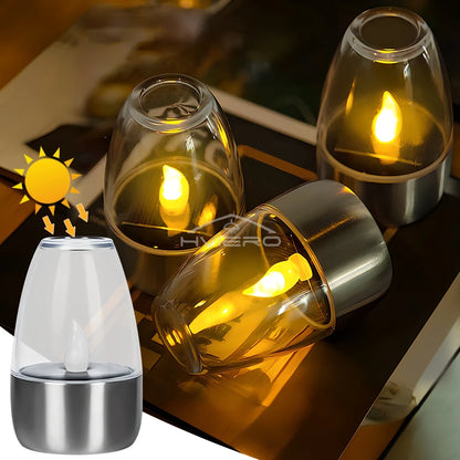 Home Solar Light LED Stainless Steel Candle Outdoor Courtyard Decorative Atmosphere Night Light Halloween Candlelight Dinner Led