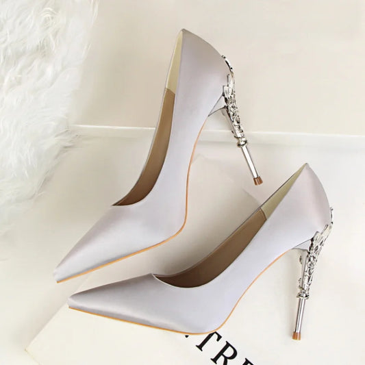 9219-2 Style Women Fashion Shoes Pure Color Leather High Heels Low Heels Medium Capsule Korean Style Spring Autumn