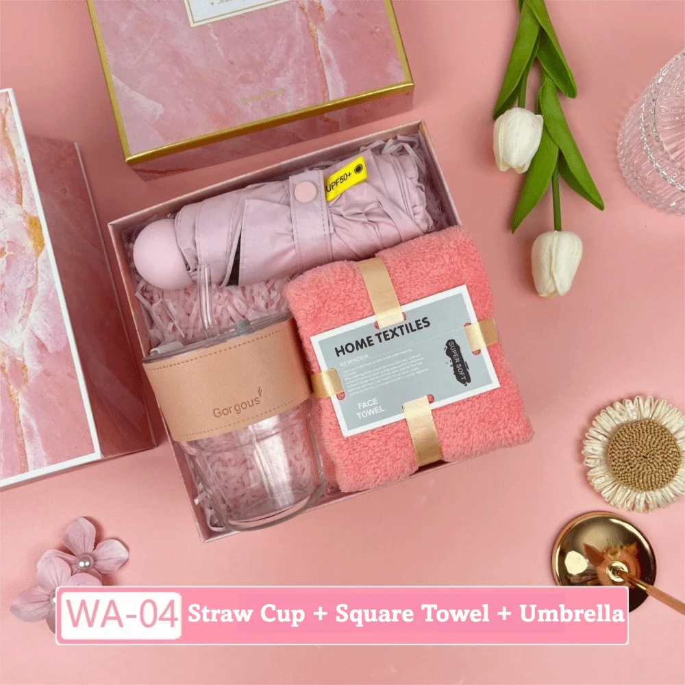 3IN1 Souvenir Gift Set Stylish Design Fan/Towel/Cup Practical Gift Sets with Paper Bag Portable Gift Box Set Personalized Gifts