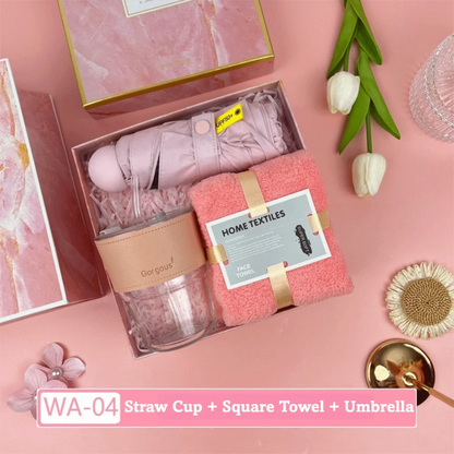 3IN1 Souvenir Gift Set Stylish Design Fan/Towel/Cup Practical Gift Sets with Paper Bag Portable Gift Box Set Personalized Gifts