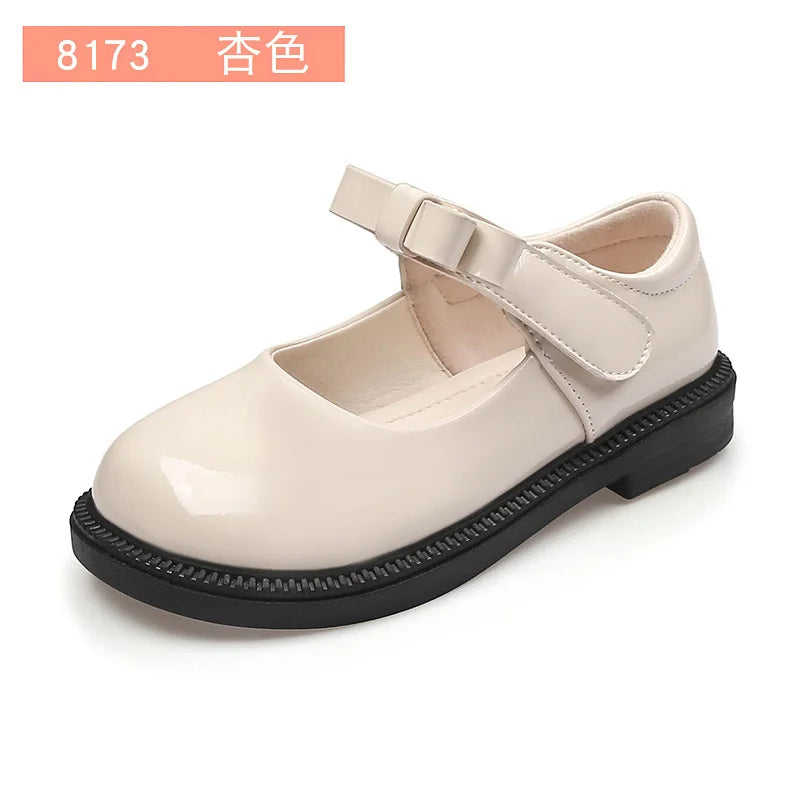 Children's Leather Shoes 2023 New Bow Girl Princess Shoes Soft Sole Casual Student Black Performance Shoes