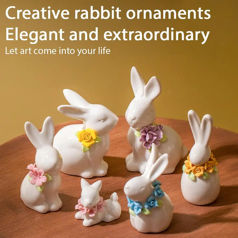 Easter Egg Shell Rabbit Ornaments Home Bedroom Ceramic Crafts Tabletop Scene Decoration Easter Bunny Figurines