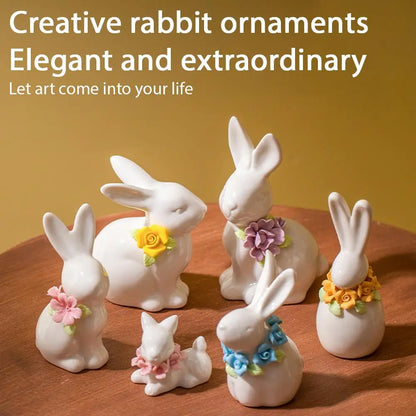 Easter Egg Shell Rabbit Ornaments Home Bedroom Ceramic Crafts Tabletop Scene Decoration Easter Bunny Figurines