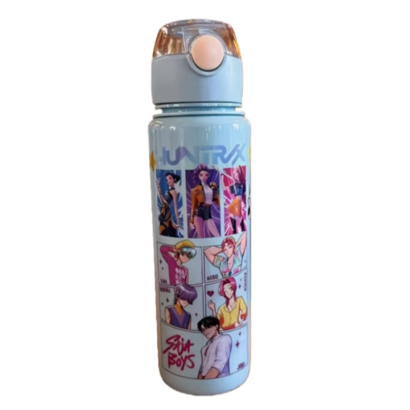 K Pop Demon Hunters Kawaii Cartoon Figure Water Bottle – Girls’ Summer Sports Large Capacity Plastic Bottle | Portable for Hikin