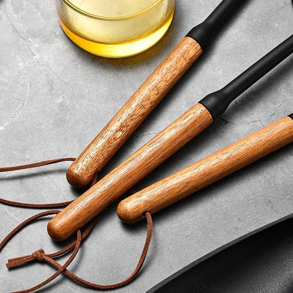 1/7Pcs Black Food Grade Silicone Kitchen Cookware Utensils Spatula Spoon Oil Brush Practical Cooking Tool Kitchenware Set