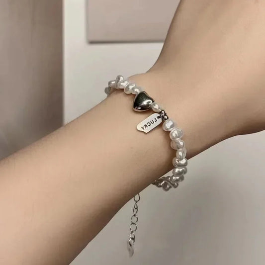New 925 Sterling Silver Bracelet Pearls Knots Bracelet for Women Fashion Heart Pearls Bracelet  Luxury Jewelry Accessories Gift